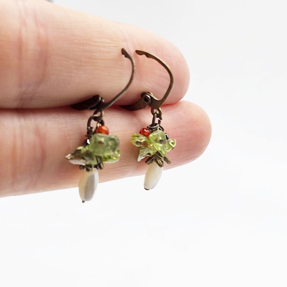 Artisan Handmade Dangle Earrings Pearls Peridot Chips Mother Of Pearl Citrine